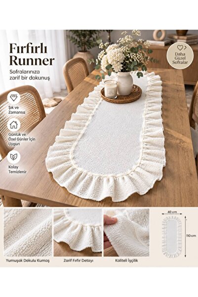 SENNORA Home Fırfırlı Runner 40x110 cm – Ütü Gerektirmez Dokulu Masa Örtüsü /...