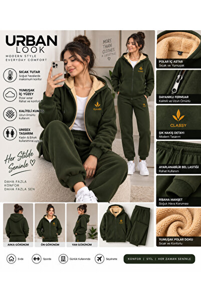 Urban Look Unisex Kapüşonlu Fermuarlı Eşofman Takımı – Polar Astarlı Üst, Rah...