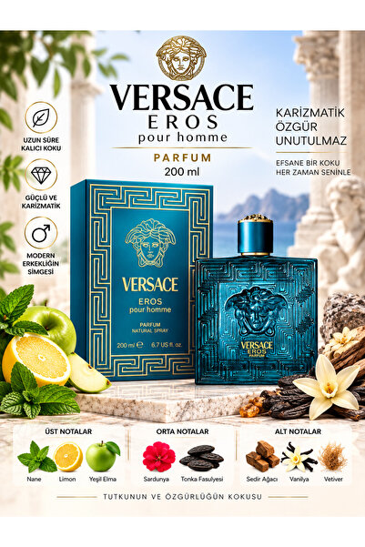 Versace Eros Parfum 200 ml – Narenciye, Aromatik Bitkiler ve Odunsu Notalı Er...