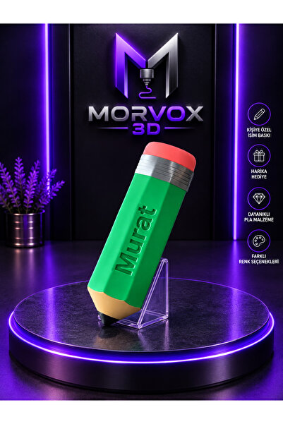 Morvox 3D Kişiye Özel İsimli Kalem Şeklinde Kalemlik – Masaüstü Organizer