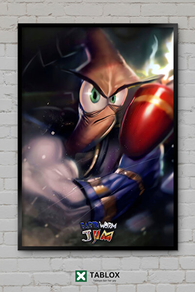 TABLOX Earthworm Jim Solucan Game Tableau decorativ din MDF înrămat cu person...