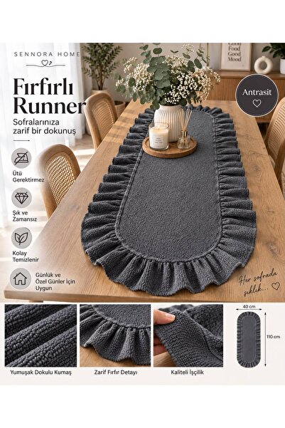 SENNORA Home Fırfırlı Runner 40x110 cm – Ütü Gerektirmez Dokulu Masa Örtüsü /...
