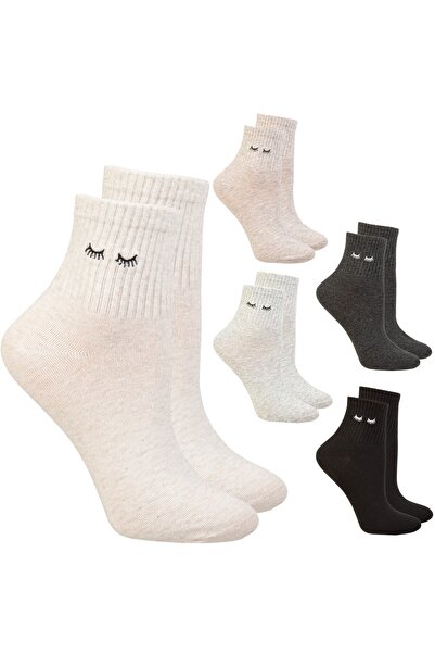 MORAJ Set 5 perechi sosete damă, 38-41, bumbac, broderie ochi, mansetă striat...