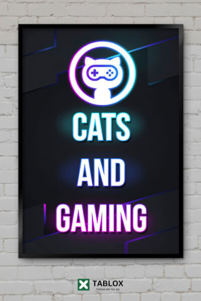 TABLOX Cats And Gaming Poster drăguț cu pisici, pentru gameri, tablou decorat...