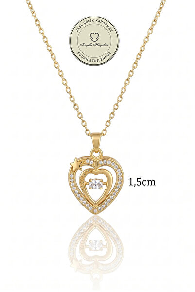 Keyifli Hayaller Çelik Kolye - 1.5cm Love Me Yazılı Kalp 316L Çelik Kolye Kararmaz Solmaz 45+5cm