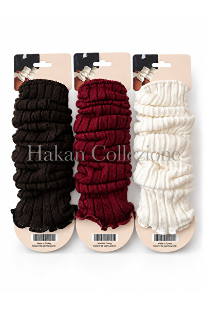 Hakan Collezione 3'lü Set Kadın Örgü Bordo & Kahverengi & Beyaz Tozluk – Fiti...
