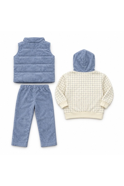 Pure Boutique Compleu baiat 3 piese din bumbac cu vesta matlasata hanorac cu gluga si pantaloni