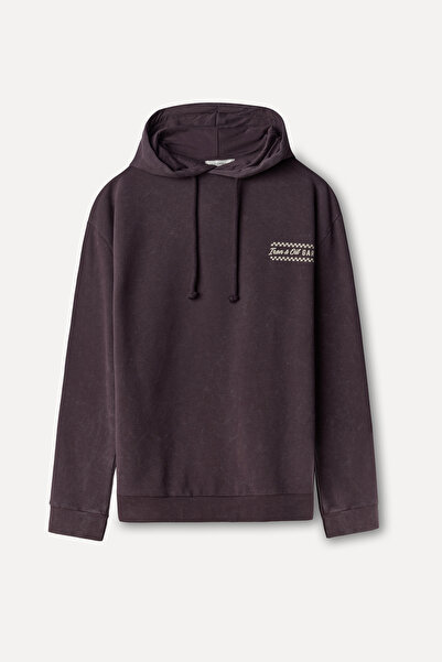 Mudo Men's Brown Printed Comfort Fit Hooded Sweatshirt