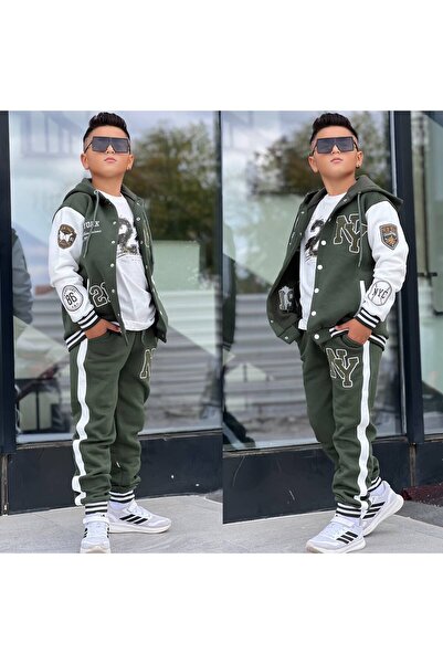 zavera for kids Boys' 3-Yarn Embroidered College Jacket Printed 3-Piece Set -...
