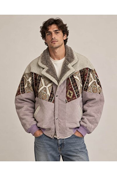 CANMODA (8047) Unisex Kürklü Yaka Vintage Aztek Ceket Oversize 90lar Mont 2XL...