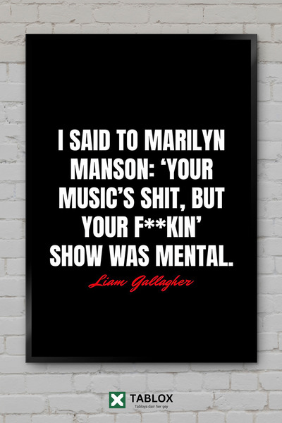 TABLOX Liam Gallagher, pevač grupe Oasis, citat stihova, rok portret, okvir, ...