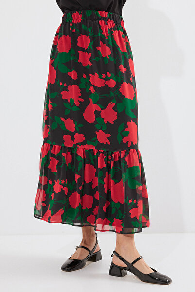 Modamorfo 8010 Patterned Chiffon Skirt - F. Black