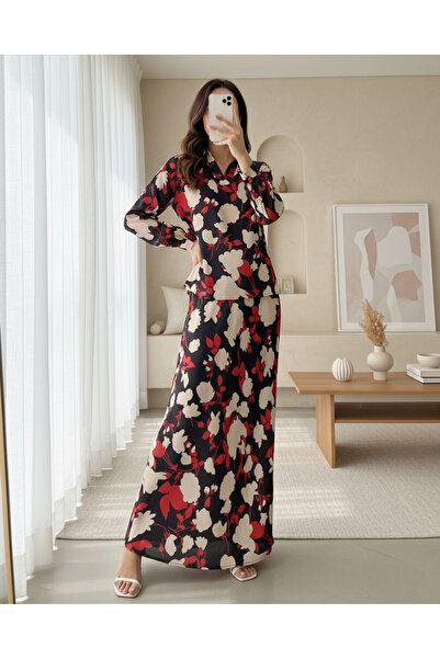 Modamorfo 8018 Patterned Satin Double Set - Beige