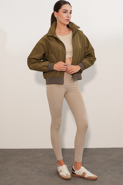 Modamorfo Women's Double Pocket Bomber Jacket 5239 - Khaki