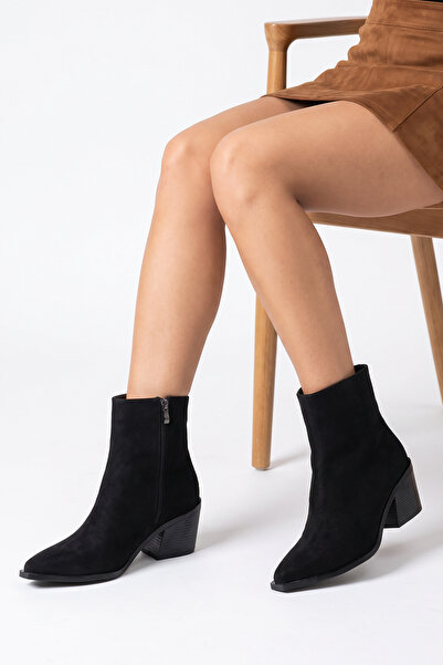 meyra'nın ayakkabıları Women's Thick Heeled Boots Black Suede