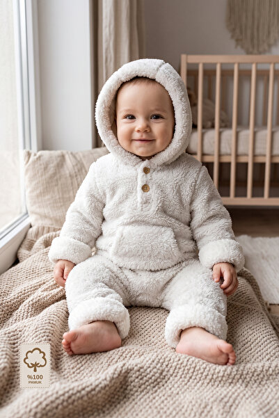 Minory Baby – Kapüşonlu Cepli Peluş Bebek Tulum