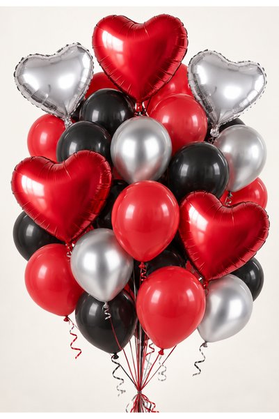 baloss fer Red Silver Romantic Deluxe Balloon Set 25 Pieces Pastel Red Pastel Black Chrome Silver Red Silver Heart Foil Birthday Valentine's Party Decoration Balloons