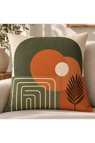 fdm desıgn FDMDESİGN Zeytin Yeşili Kiremit Soyut Geometrik Yaprak Desenli Kır...