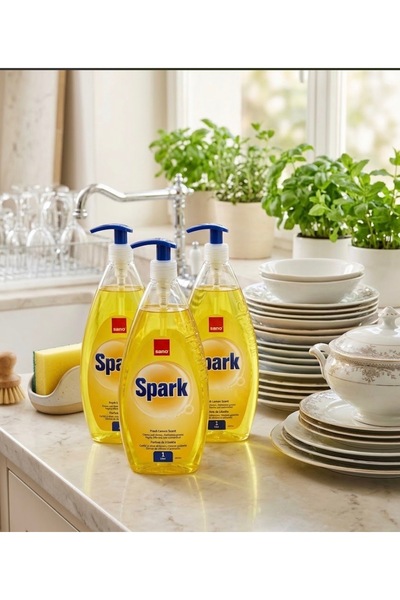 SANON Set 3 x Detergent lichid de vase Sano Spark Lemon, 1 L (Total 3 L)