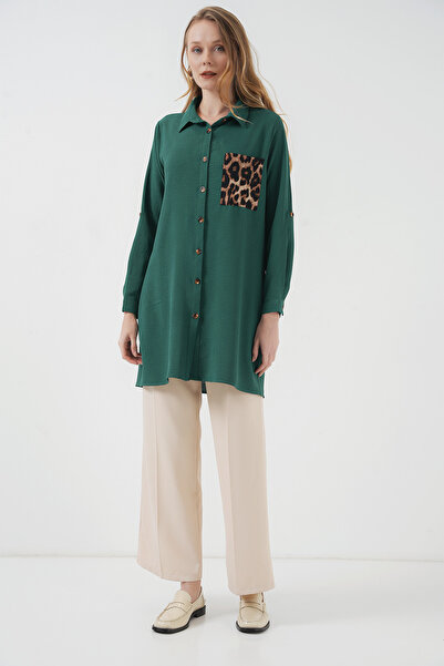 Modamorfo 5851 pocket detailed shirt tunic - emerald green