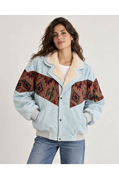 CANMODA (8070) Recien Unisex Fur Collar Vintage Aztec Jacket Oversize 90S Coa...