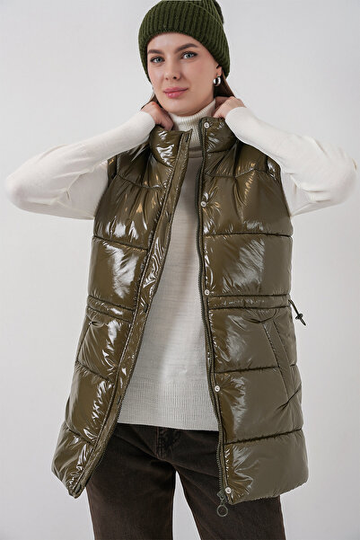 Modamorfo Women's Shiny Inflatable Vest 5218 - Khaki