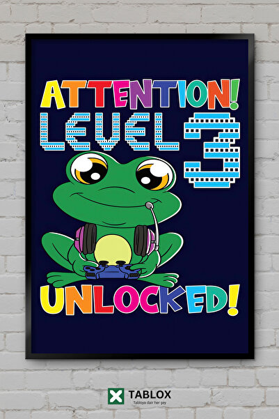 TABLOX Αφίσα Gaming "Attention Level Unlocked " με κορνίζα, διακοσμητικός πίν...