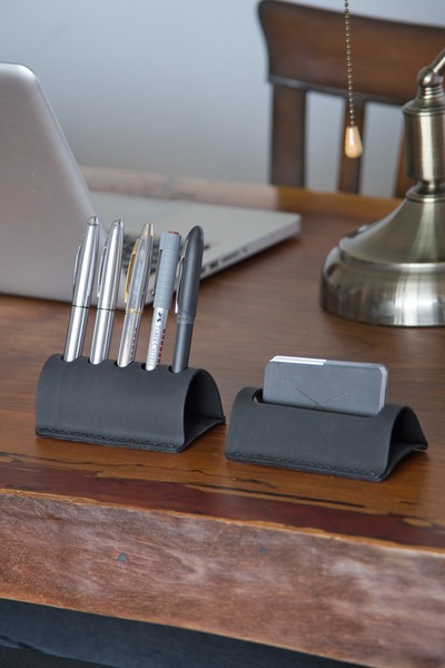 minimal X design Leather Office Desk Set - Genuine Leather Desktop Pen Holder...