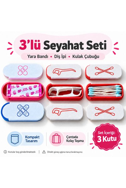 3’lü Seyahat Seti Yara Bandı Diş İpi Kulak Pamuğu Kutusu