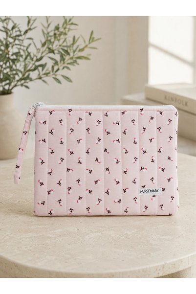 PURSEMARK Small Flowers Patterned Tablet Case Zippered Handmade Bag