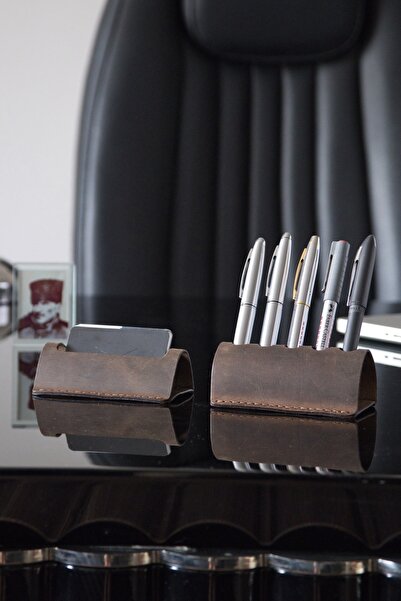 minimal X design Leather Office Desk Set - Genuine Leather Desktop Pen Holder...