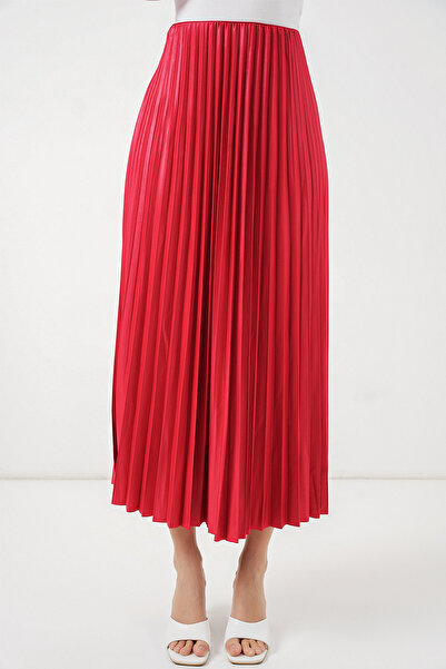 Modamorfo 8009 Leather-Look Pleated Skirt - Red
