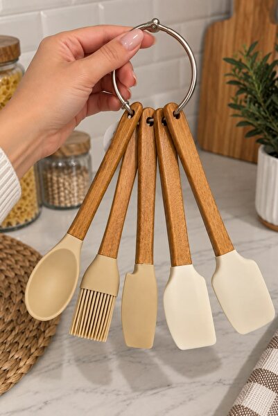 5'li Mini Silikon Uçlu Bambu Saplı Mutfak Spatula Seti