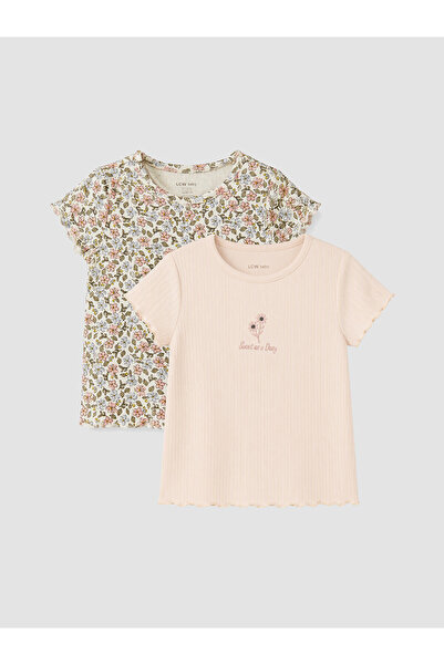 LC Waikiki Alita City Farkıyla Lcw Baby Ecru Oval Collar Baby Girl T-Shirt 2-...