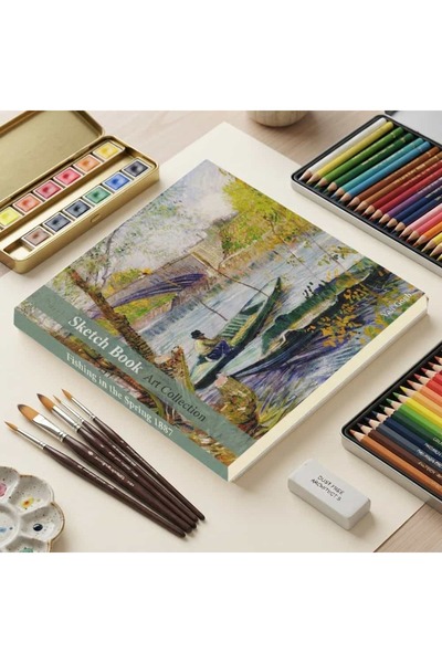 meridox Van Gogh İlkbaharda Balık Avı Tasarımlı 20x20 cm Karakalem Eskiz Deft...