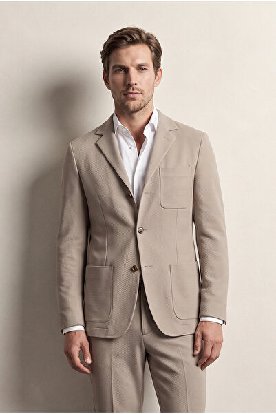 D'S Damat Ds Damat Comfort Bej Gofre Desenli Takim Elbise