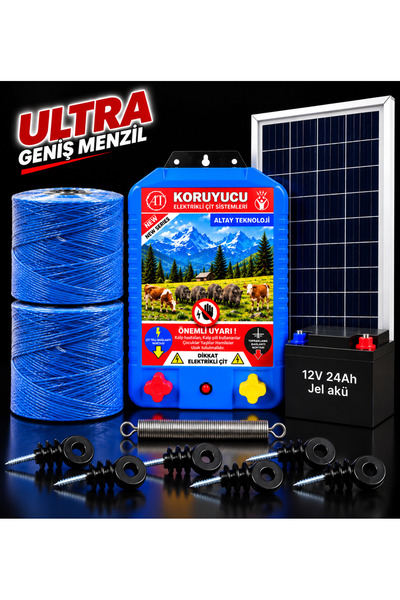 KORUYUCU ÇİT Koruyucu Elektrikli Çit Sistemi Domuz Ayı Kovucu Monokristal Güneş Panelli Akülü (K1000)