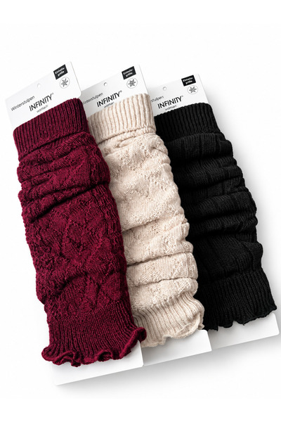 Hakan Collezione Set of 3 Women's Knitted Burgundy & Beige & Black Leg Warmer...
