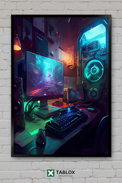 TABLOX Gaming Room Oyun Odası Gamer Oyuncu Αφίσα Neon με Διακοσμητικό Πλαίσιο...