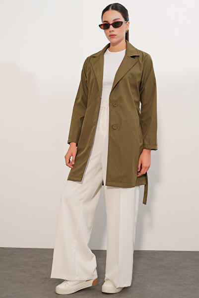 Modamorfo Women's Belted Short Trench Coat 5990 - Khaki
