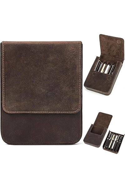 NALACAL Top Grain Genuine Leather 6 Pen/Pencil Case Organizer, Leather Founta...