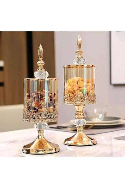 VAODO 2 Pack Glass Candy Jars with Lids, Light Luxury Crystal Storage Jars, R...