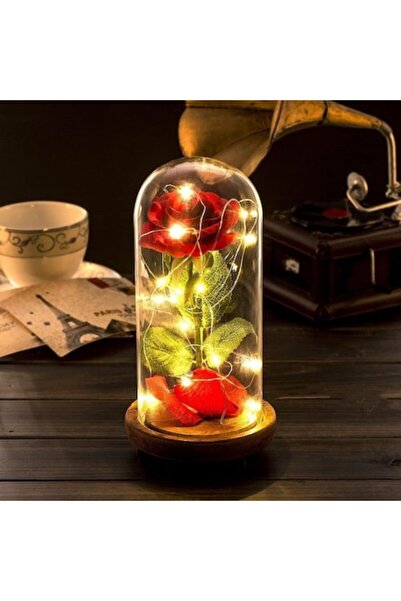 odjas Trandafir criogenic roșu, Rose Amor, cupolă de sticlă 25 cm, iluminare LED