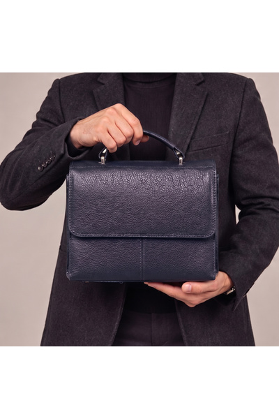 NahitaTyana Genuine Leather Men's Briefcase Shoulder and Hand Bag Navy Blue C...