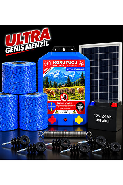 KORUYUCU ÇİT Koruyucu Elektrikli Çit Sistemi Domuz Ayı Kovucu Monokristal Güneş Panelli Akülü (K-1500)