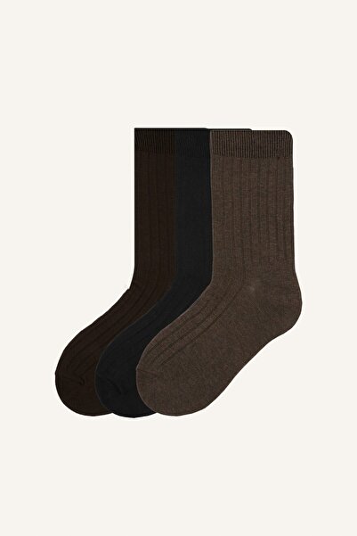 DeFacto Men's Ribbed 3-Piece Long Socks I4781Axns