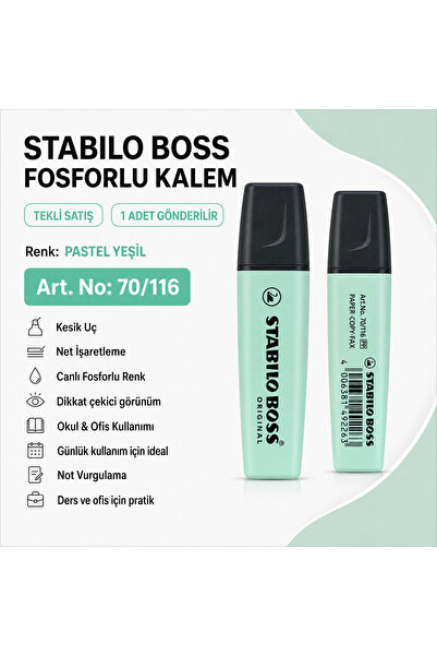 Stabilo BOSS Fosforlu Kalem 1 Adet – Metin İşaretleme Kalemi