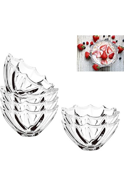 KASTWAVE Set of 6 Scalloped Glass Dessert Bowls, 8.5 oz - Perfect for Ice Cre...