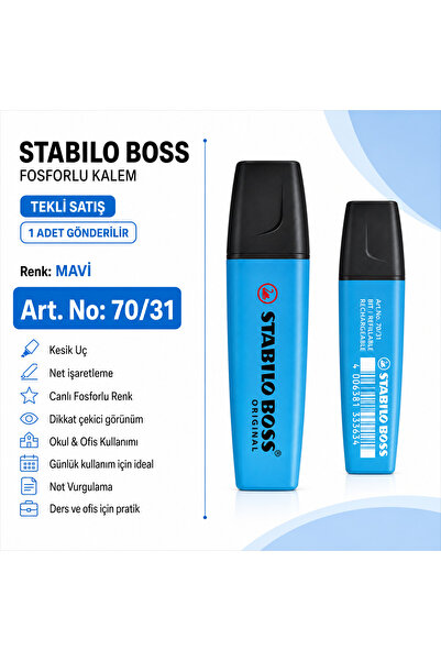 Stabilo BOSS Fosforlu Kalem 1 Adet – Metin İşaretleme Kalemi