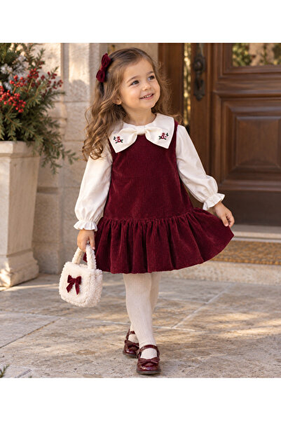 ministok Elara Girl's Velvet Gilet Set with Embroidered Collar Detail, Blouse...